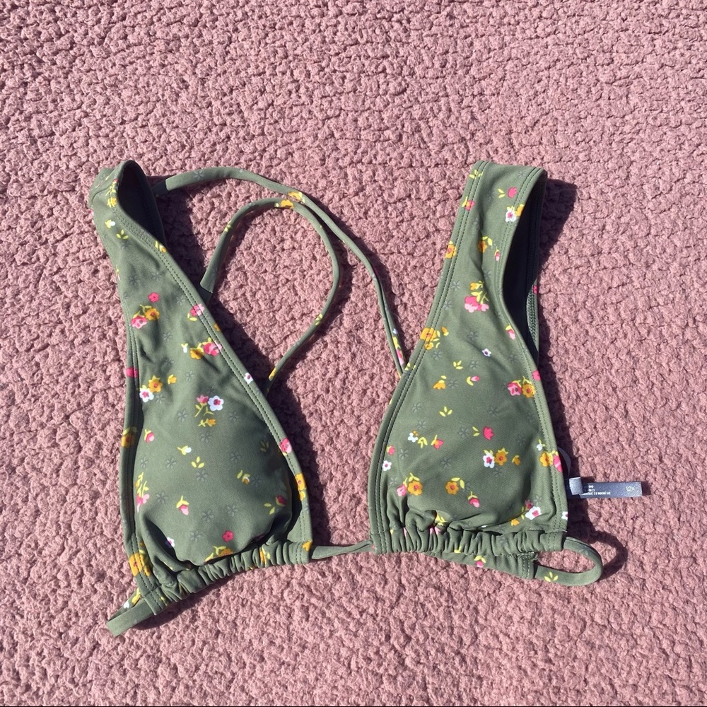 AERIE Green Floral Plunge Triangle Bikini Top